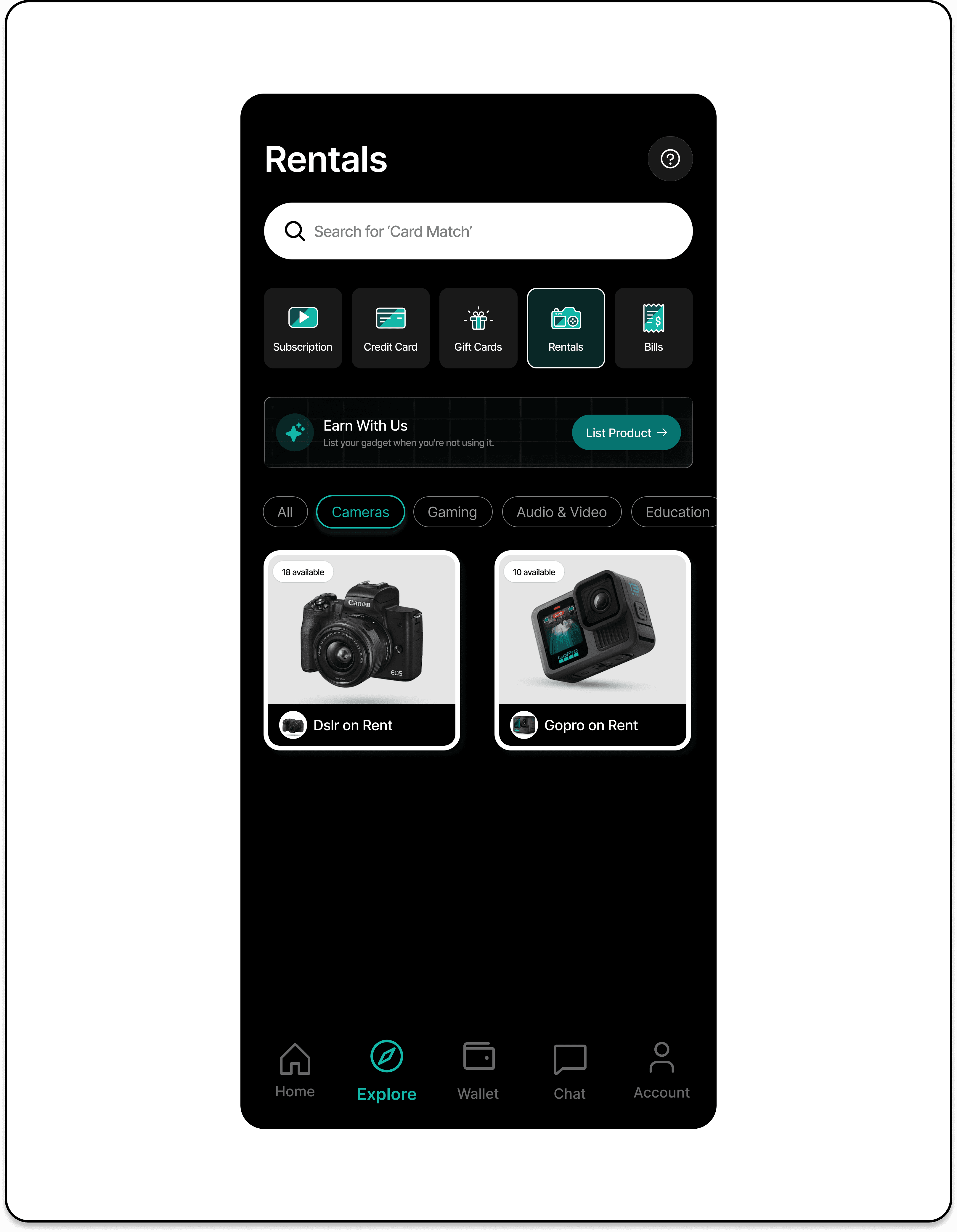 Final SubSpace Rentals screen